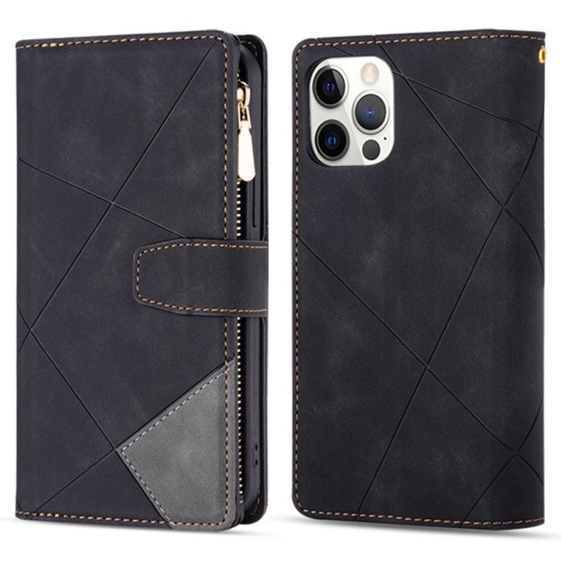 Leren Hoesje Voor iPhone 16 Pro Portemonnee Geometrisch Patroon