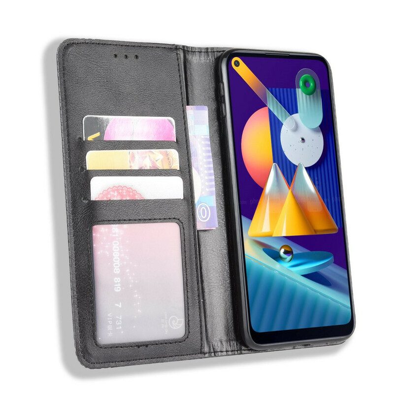 Bescherming Hoesje voor Samsung Galaxy M11 Folio-hoesje Gestileerd Vintage Leereffect