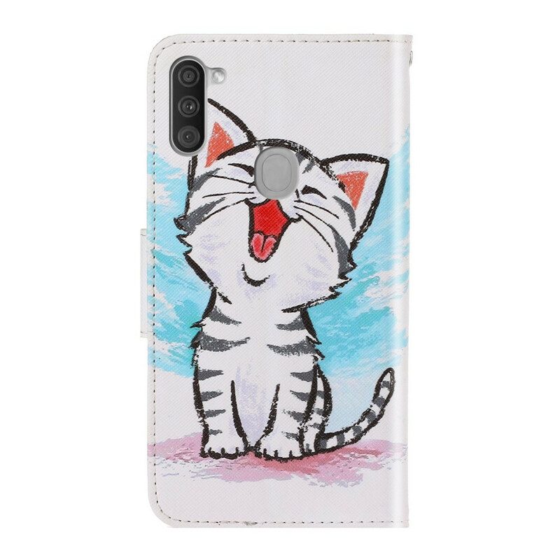 Folio-hoesje voor Samsung Galaxy M11 Met Ketting Strappy Kleur Kitten