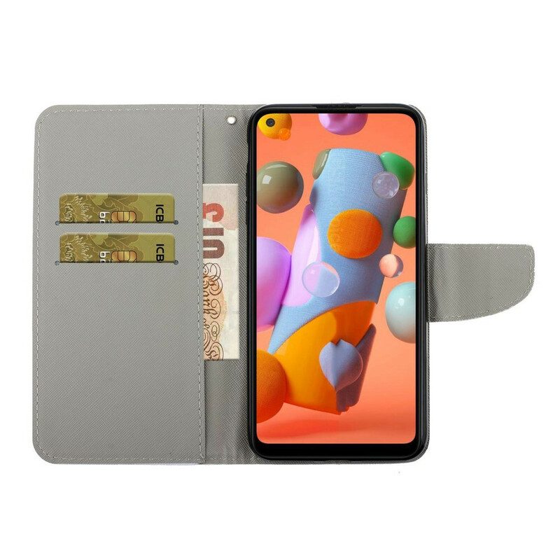 Leren Hoesje voor Samsung Galaxy M11 Meesterlijke Bloemen Met Riem