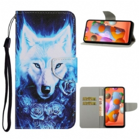 Leren Hoesje voor Samsung Galaxy M11 Witte Wolf