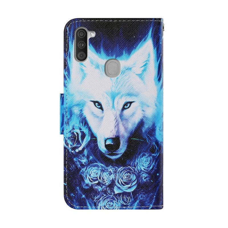 Leren Hoesje voor Samsung Galaxy M11 Witte Wolf