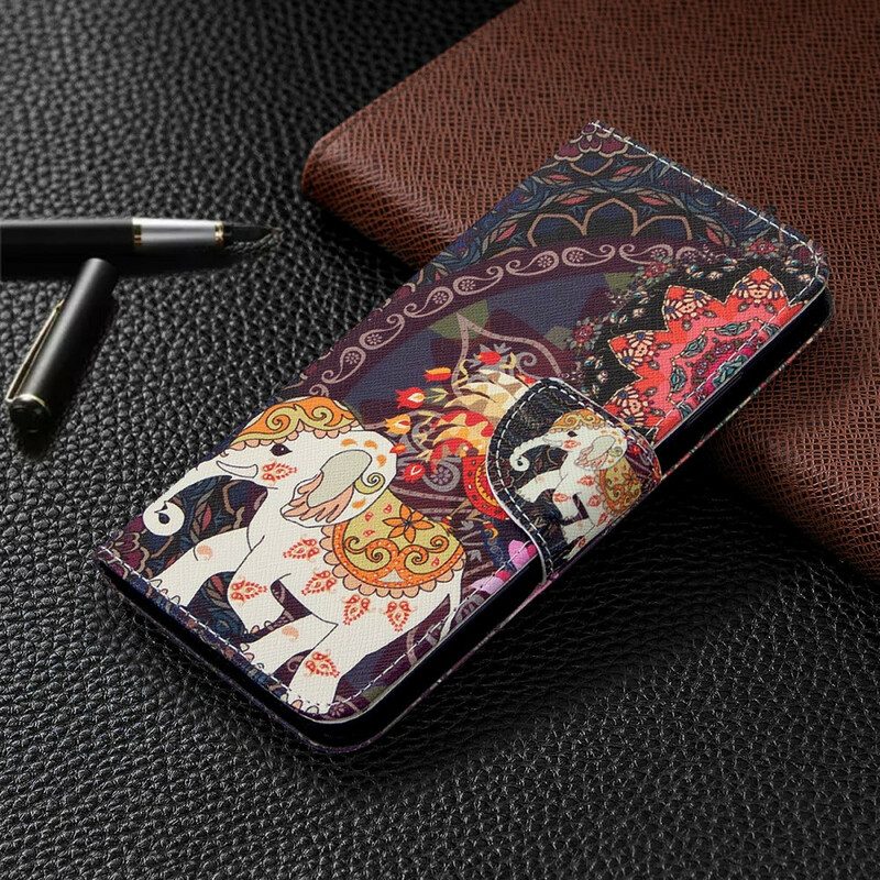 Folio-hoesje voor Huawei P40 Lite Etnische Olifanten Mandala