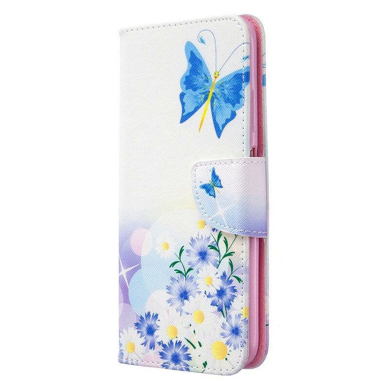 Folio-hoesje voor Huawei P40 Lite Geschilderde Vlinders En Bloemen