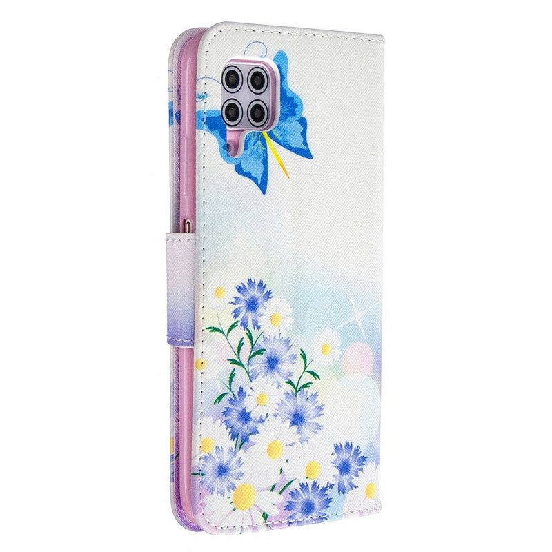 Folio-hoesje voor Huawei P40 Lite Geschilderde Vlinders En Bloemen