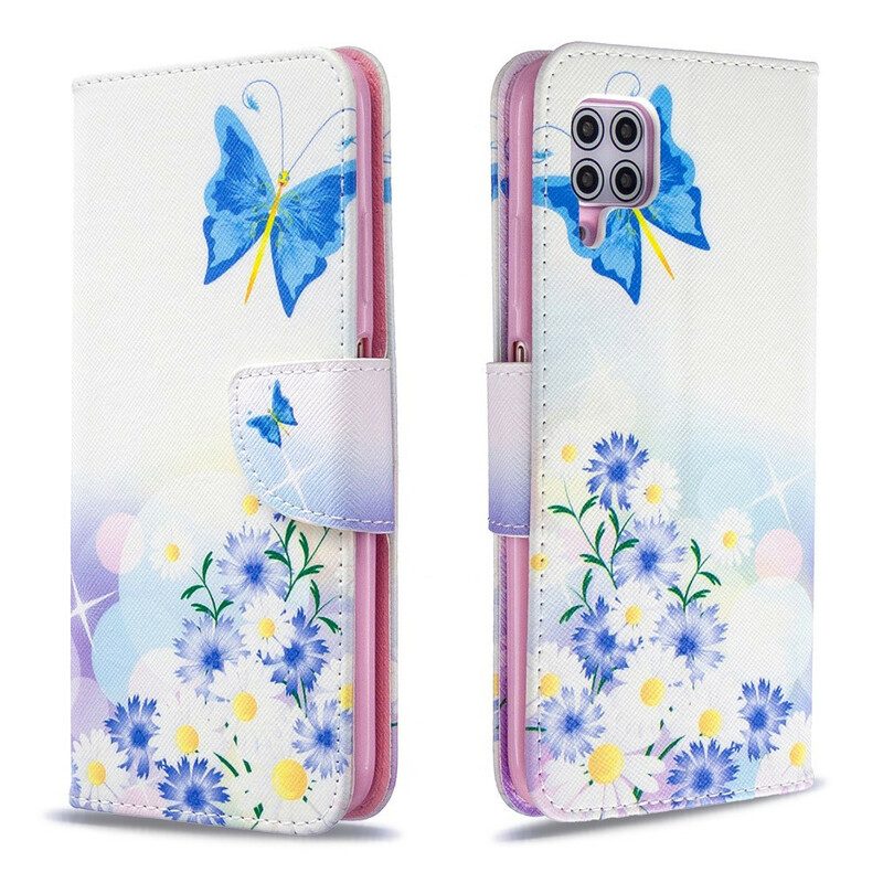 Folio-hoesje voor Huawei P40 Lite Geschilderde Vlinders En Bloemen