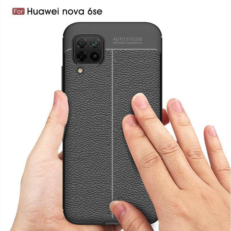 Hoesje voor Huawei P40 Lite Dubbellijnig Litchi-leereffect