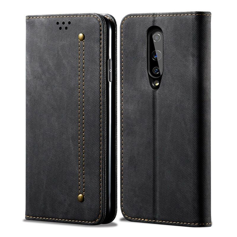 Bescherming Hoesje voor OnePlus 8 Folio-hoesje De Textuur Van Jeans Van Het Leer Van Het Imitatieleer