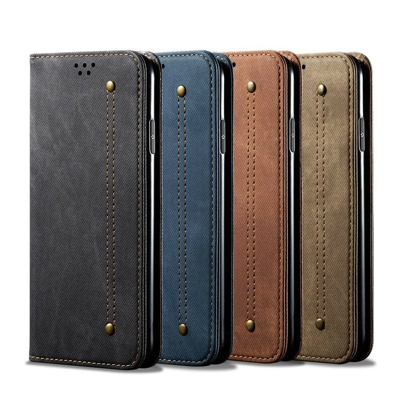 Bescherming Hoesje voor OnePlus 8 Folio-hoesje De Textuur Van Jeans Van Het Leer Van Het Imitatieleer