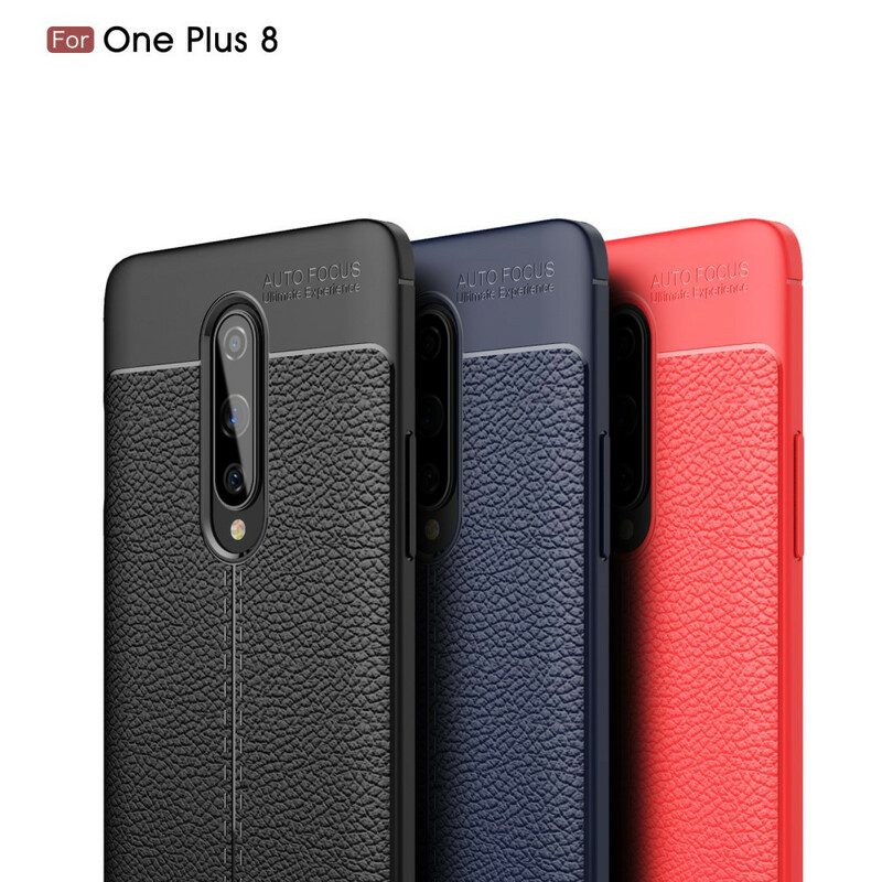 Hoesje voor OnePlus 8 Dubbellijnig Litchi-leereffect