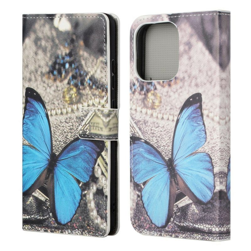 Flip Case voor iPhone 13 Pro Blauwe Vlinder