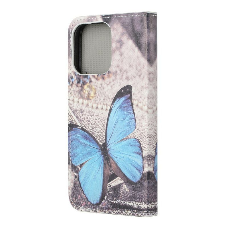 Flip Case voor iPhone 13 Pro Blauwe Vlinder