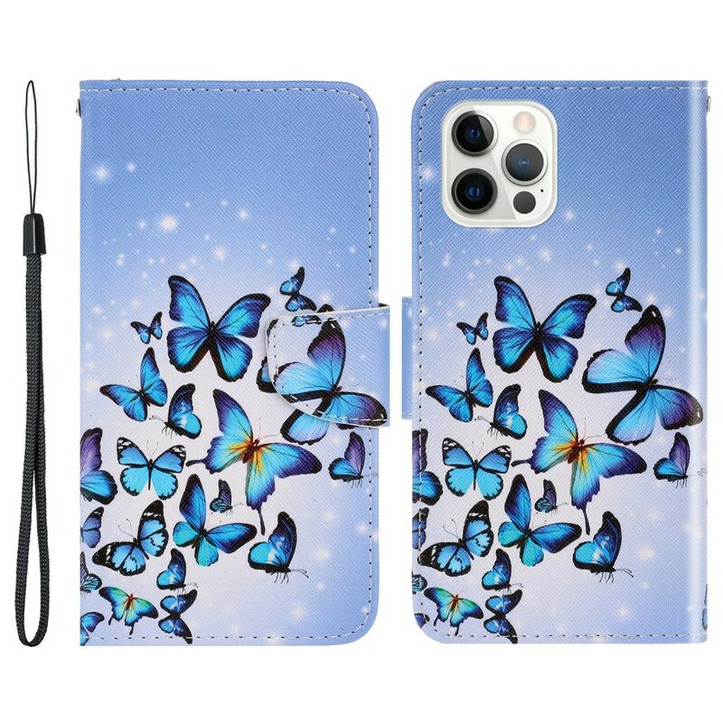 Flip Case voor iPhone 13 Pro Met Ketting Vlinderbandvariaties