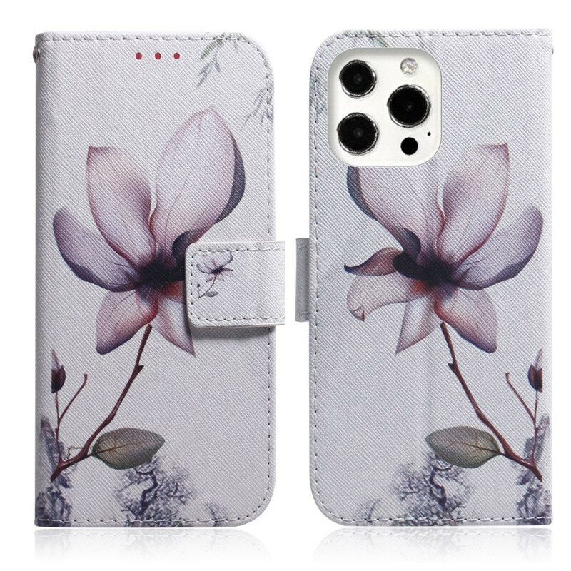 Folio-hoesje voor iPhone 13 Pro Bloem Stoffig Roze