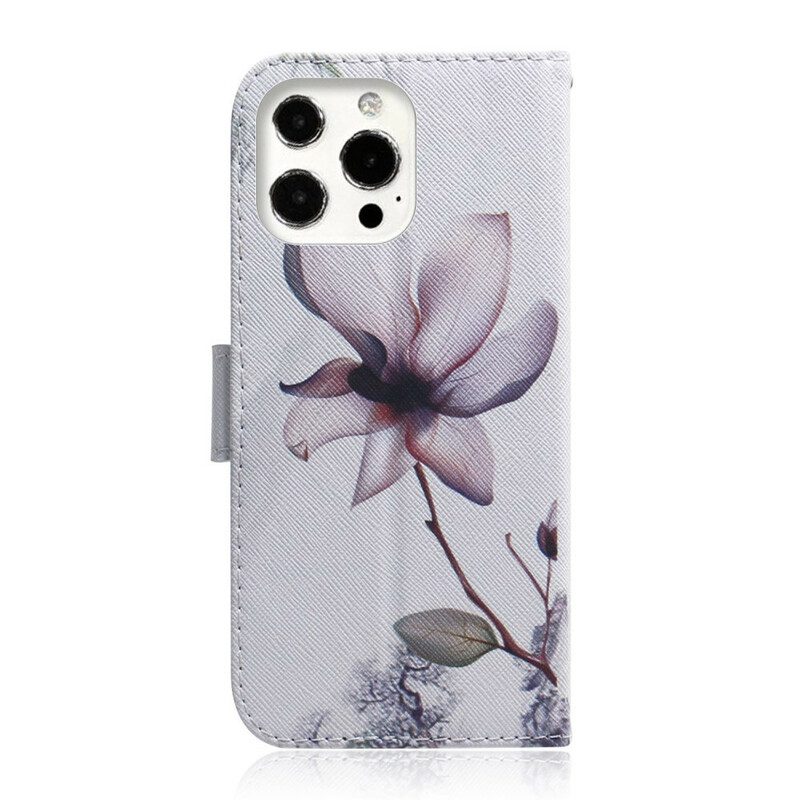 Folio-hoesje voor iPhone 13 Pro Bloem Stoffig Roze