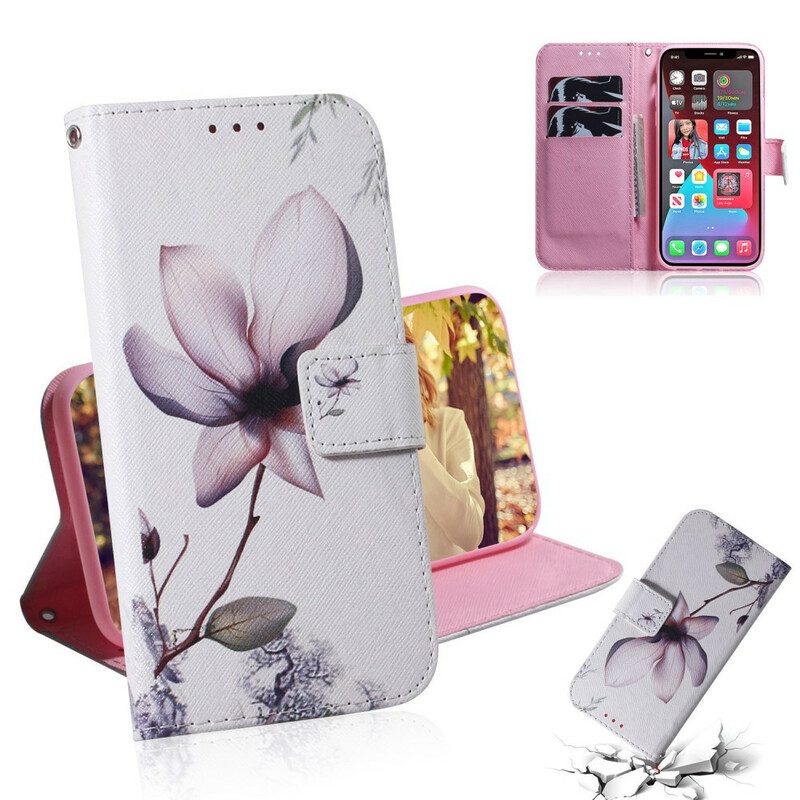 Folio-hoesje voor iPhone 13 Pro Bloem Stoffig Roze