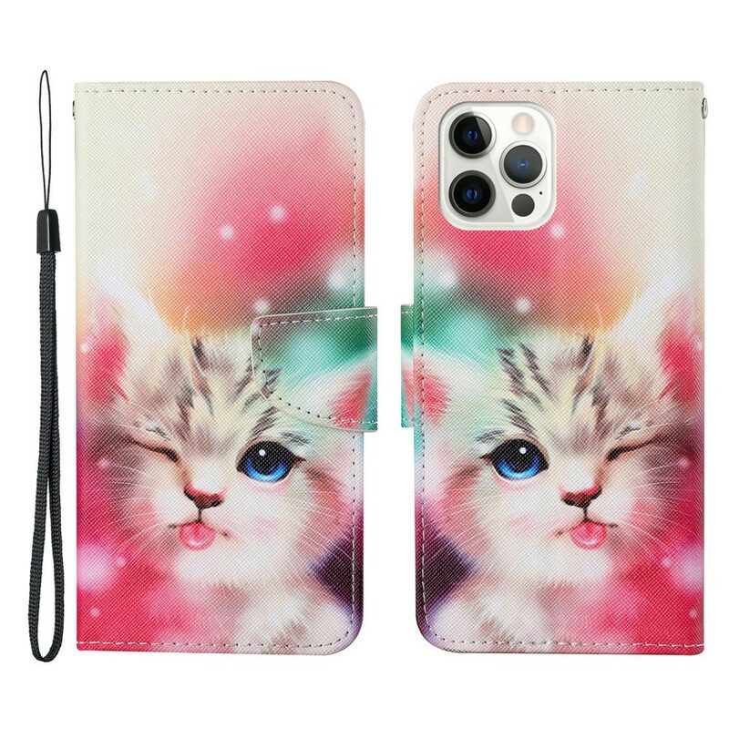 Folio-hoesje voor iPhone 13 Pro Kattenverhalen Met Lanyard