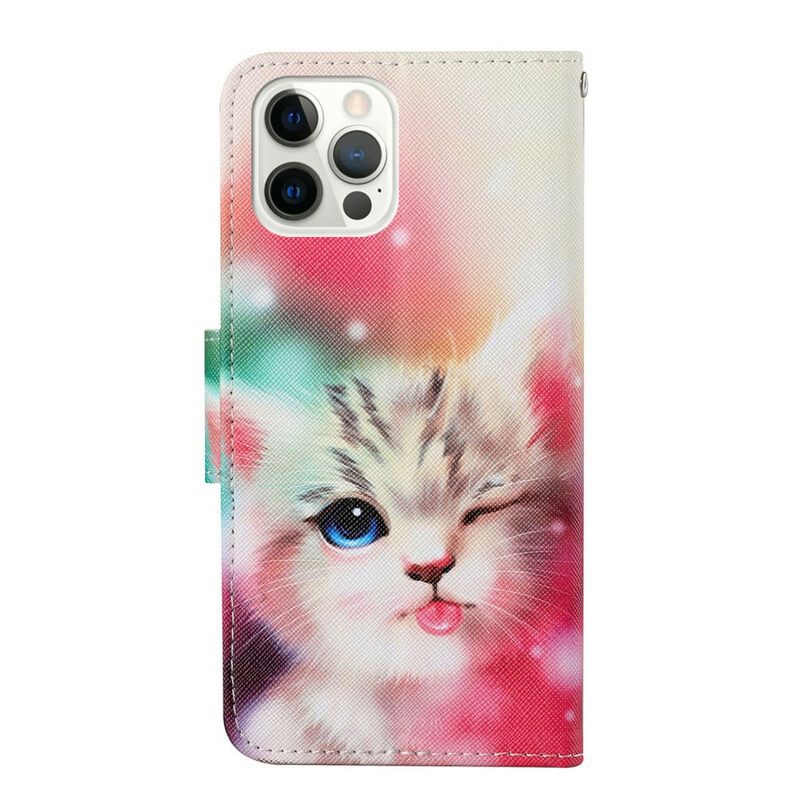 Folio-hoesje voor iPhone 13 Pro Kattenverhalen Met Lanyard