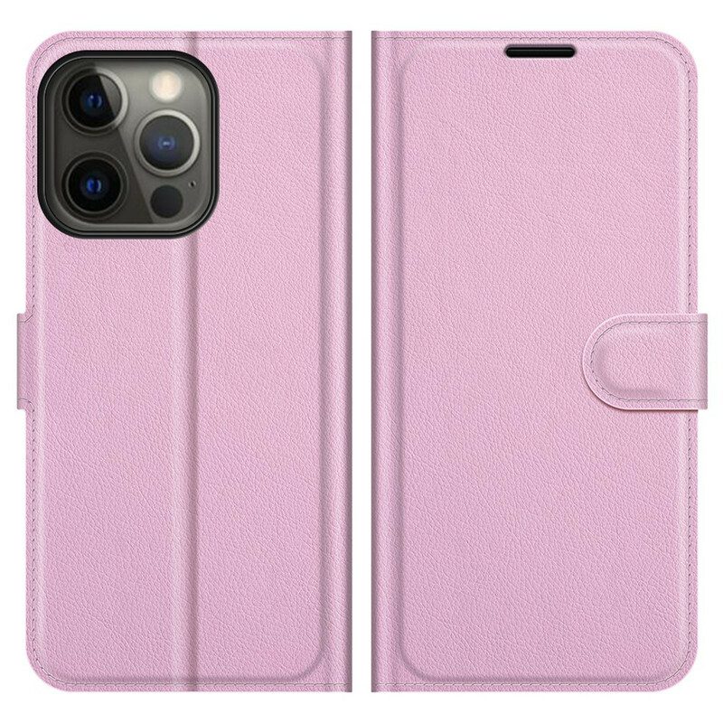 Folio-hoesje voor iPhone 13 Pro Klassiek Litchi-leereffect