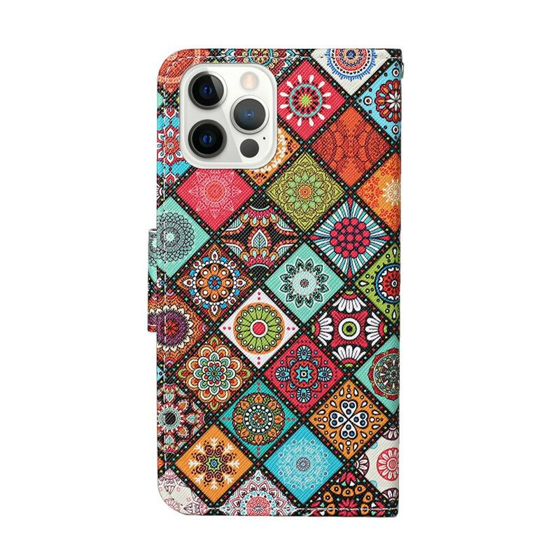 Folio-hoesje voor iPhone 13 Pro Lappendeken Mandala's Met Lanyard