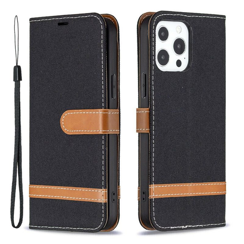 Folio-hoesje voor iPhone 13 Pro Met Ketting Band Van Stof En Leereffect