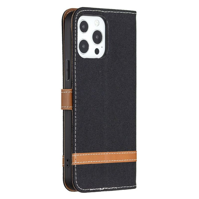 Folio-hoesje voor iPhone 13 Pro Met Ketting Band Van Stof En Leereffect