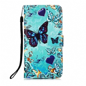 Folio-hoesje voor iPhone 13 Pro Met Ketting Hou Van Vlinders Strappy