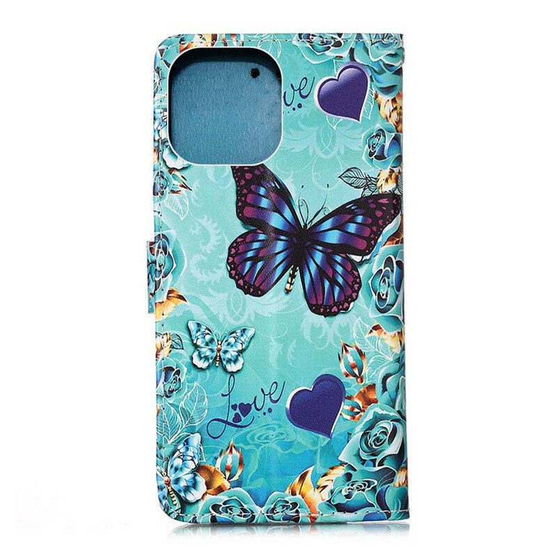 Folio-hoesje voor iPhone 13 Pro Met Ketting Hou Van Vlinders Strappy