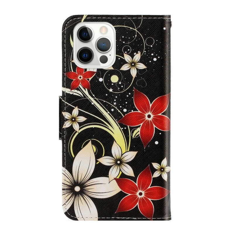 Folio-hoesje voor iPhone 13 Pro Met Ketting Kleurrijke Strappy Bloemen