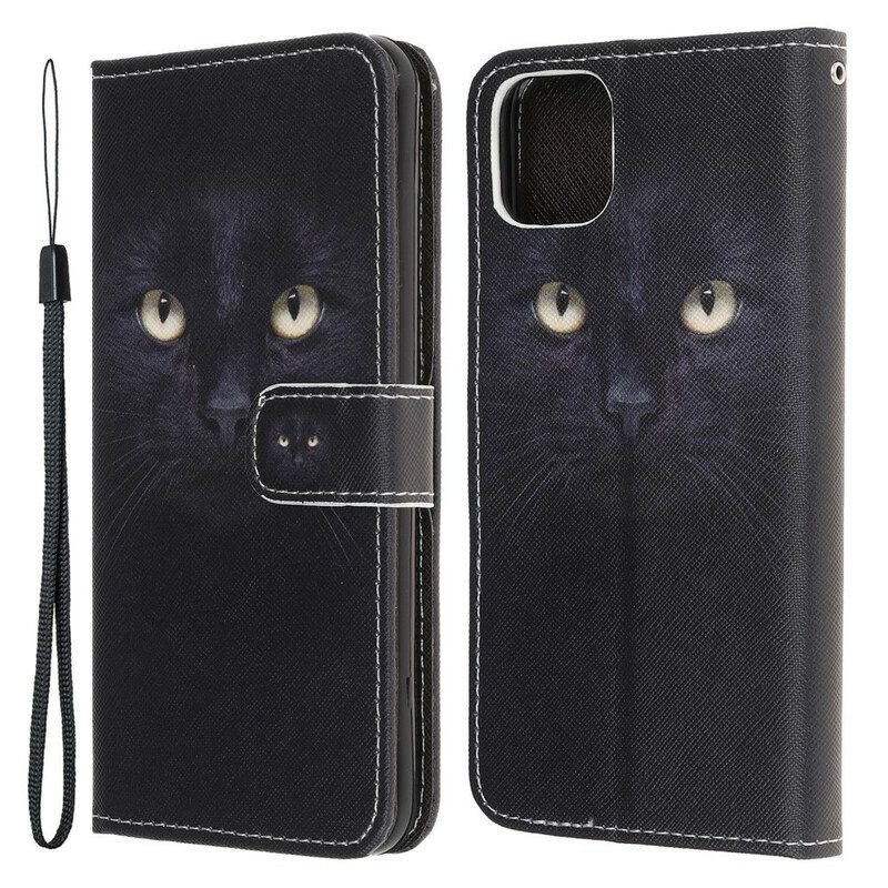 Folio-hoesje voor iPhone 13 Pro Met Ketting Strappy Zwarte Kattenogen