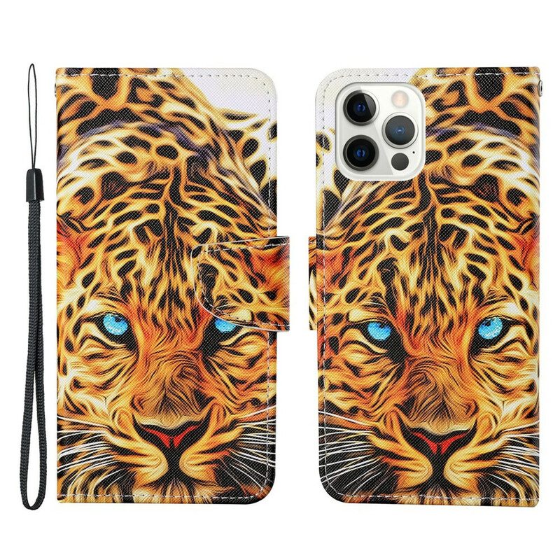 Folio-hoesje voor iPhone 13 Pro Tijger Met Lanyard