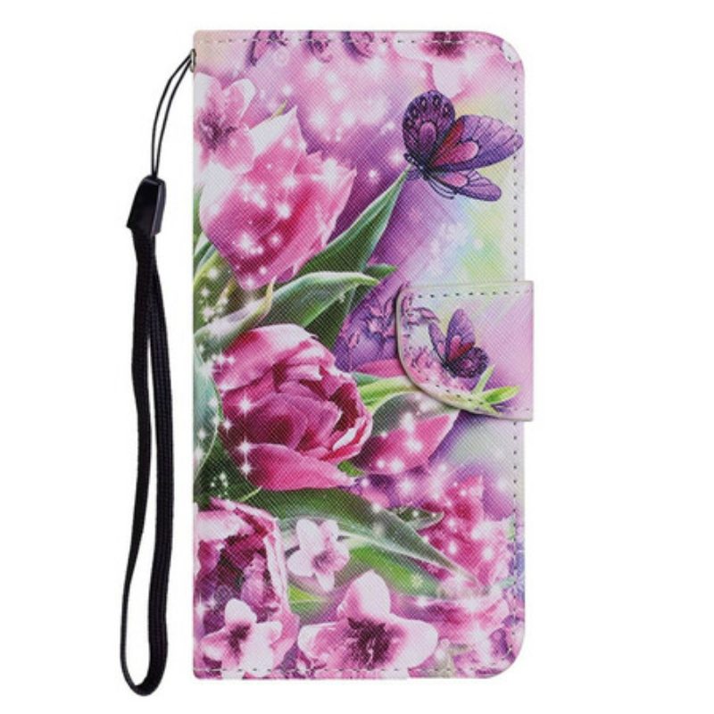 Folio-hoesje voor iPhone 13 Pro Vlinders En Tulpen