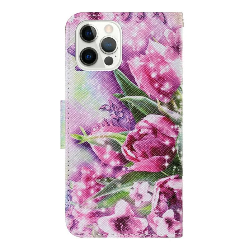 Folio-hoesje voor iPhone 13 Pro Vlinders En Tulpen