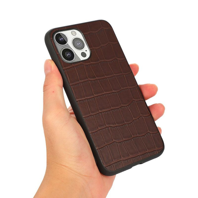 Hoesje voor iPhone 13 Pro Echt Leer Met Krokodiltextuur