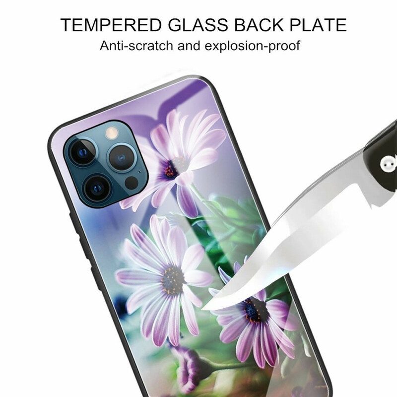 Hoesje voor iPhone 13 Pro Gehard Glas Realistische Bloemen