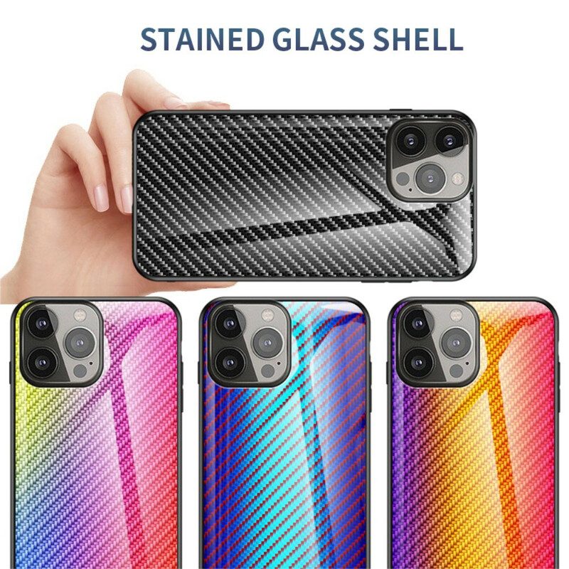 Hoesje voor iPhone 13 Pro Koolstofvezel Gehard Glas