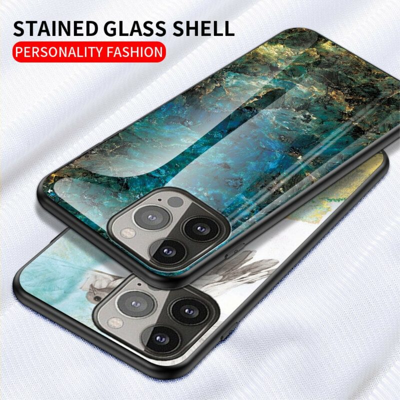 Hoesje voor iPhone 13 Pro Marmeren Kleuren Gehard Glas