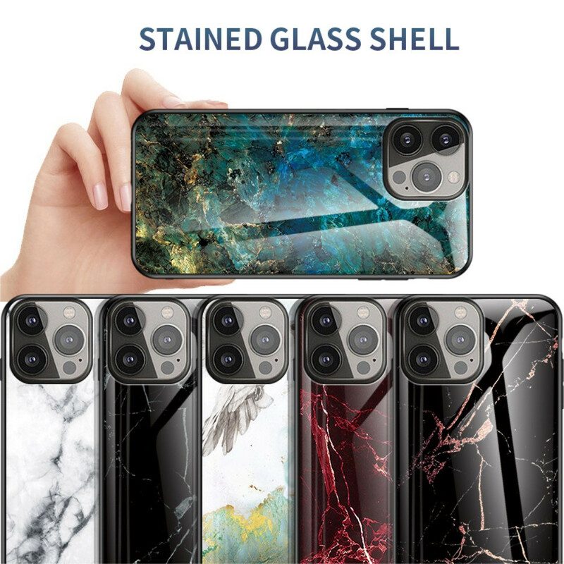 Hoesje voor iPhone 13 Pro Marmeren Kleuren Gehard Glas