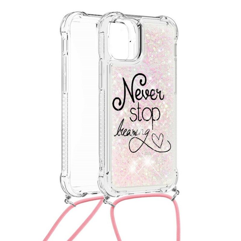 Hoesje voor iPhone 13 Pro Met Koord Stop Nooit Met Glitterkoord