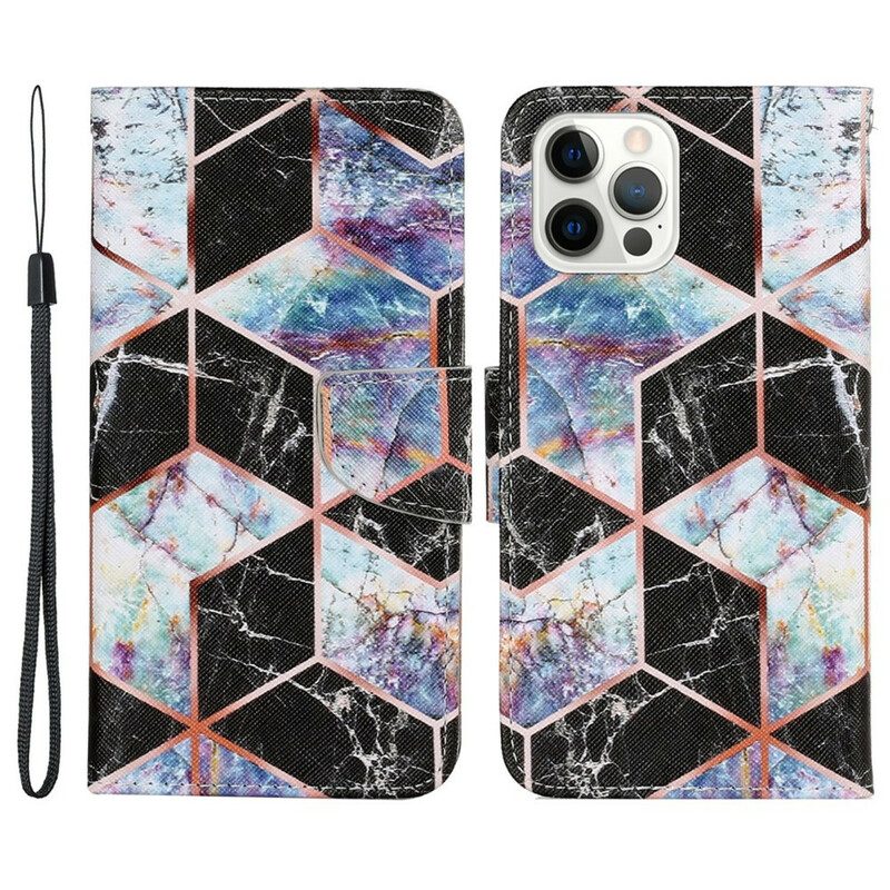 Leren Hoesje voor iPhone 13 Pro Geometrische Marmeren Stijl