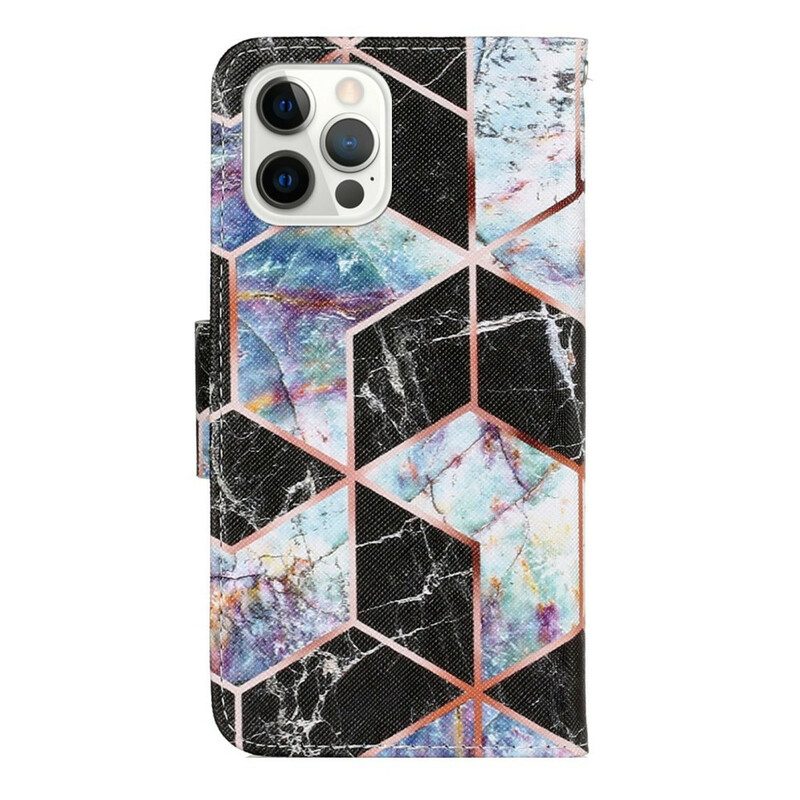 Leren Hoesje voor iPhone 13 Pro Geometrische Marmeren Stijl