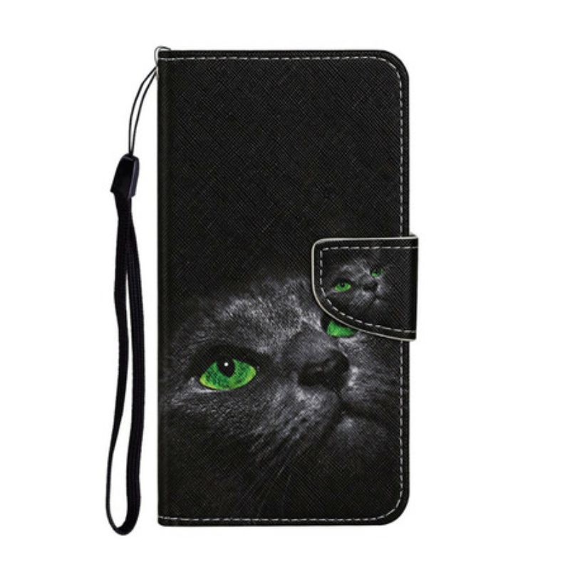 Leren Hoesje voor iPhone 13 Pro Groene Kattenogen Met Koord