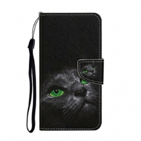 Leren Hoesje voor iPhone 13 Pro Groene Kattenogen Met Koord