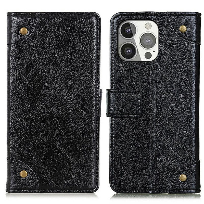 Leren Hoesje voor iPhone 13 Pro Stijl Nappa Lederen Vintage Klinknagels