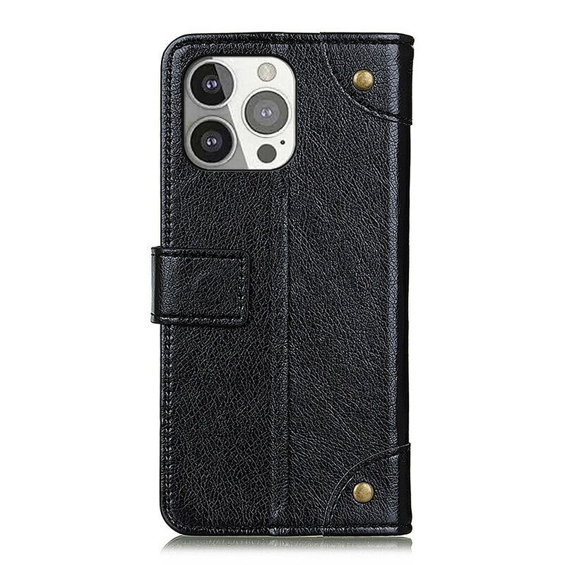 Leren Hoesje voor iPhone 13 Pro Stijl Nappa Lederen Vintage Klinknagels