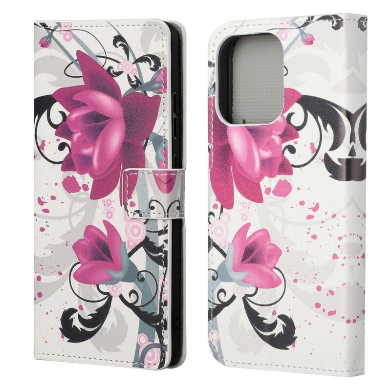 Leren Hoesje voor iPhone 13 Pro Tropische Bloemen