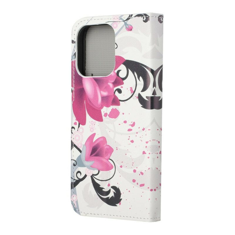 Leren Hoesje voor iPhone 13 Pro Tropische Bloemen