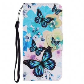 Leren Hoesje voor iPhone 13 Pro Vlinders En Zomerbloemen