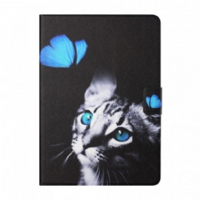 Flip Case voor iPad Mini 6 (2021) Blauwe Kat En Vlinder