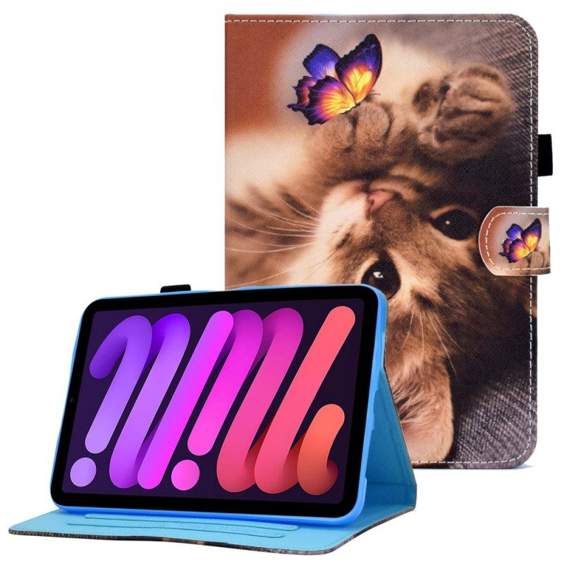 Leren Hoesje voor iPad Mini 6 (2021) Mijn Kitten En Vlinder